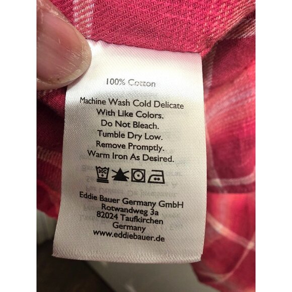 Eddie Bauer Women's Red Plaid Button-Up Long-Sleeve Shirt With Pocket Size L - Picture 8 of 8